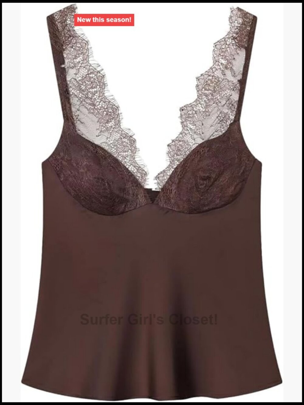 Satin Camisole V-Neck Sleeveless Lace Trim Blouse